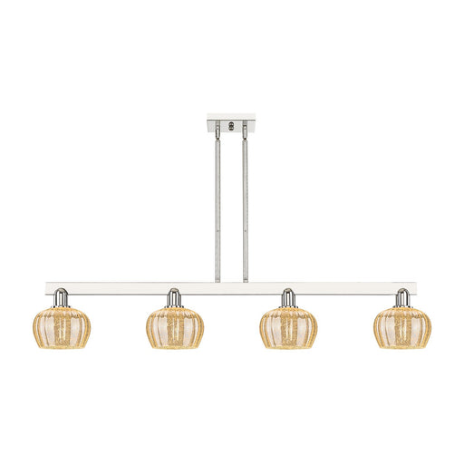 Innovations Fenton 49in 4-Light Island Light | Industrial Polished Nickel and Mercury Ribbed Glass | Kitchen Island & Dining Room | Model 716-4I-PN-G96
