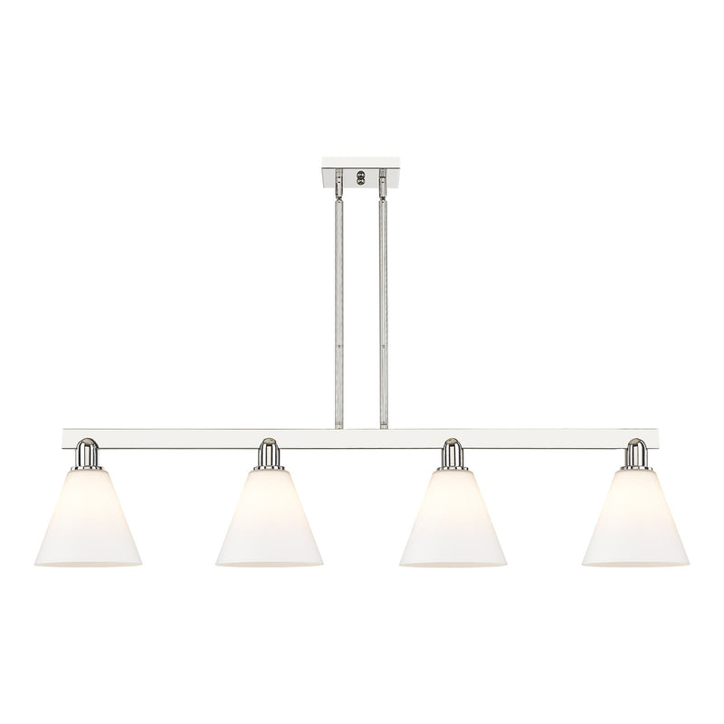 Innovations Berkshire Glass 51in 4-Light Island Light | Industrial Polished Nickel and Matte White Glass | Kitchen Island & | Model 716-4I-PN-GBC-81