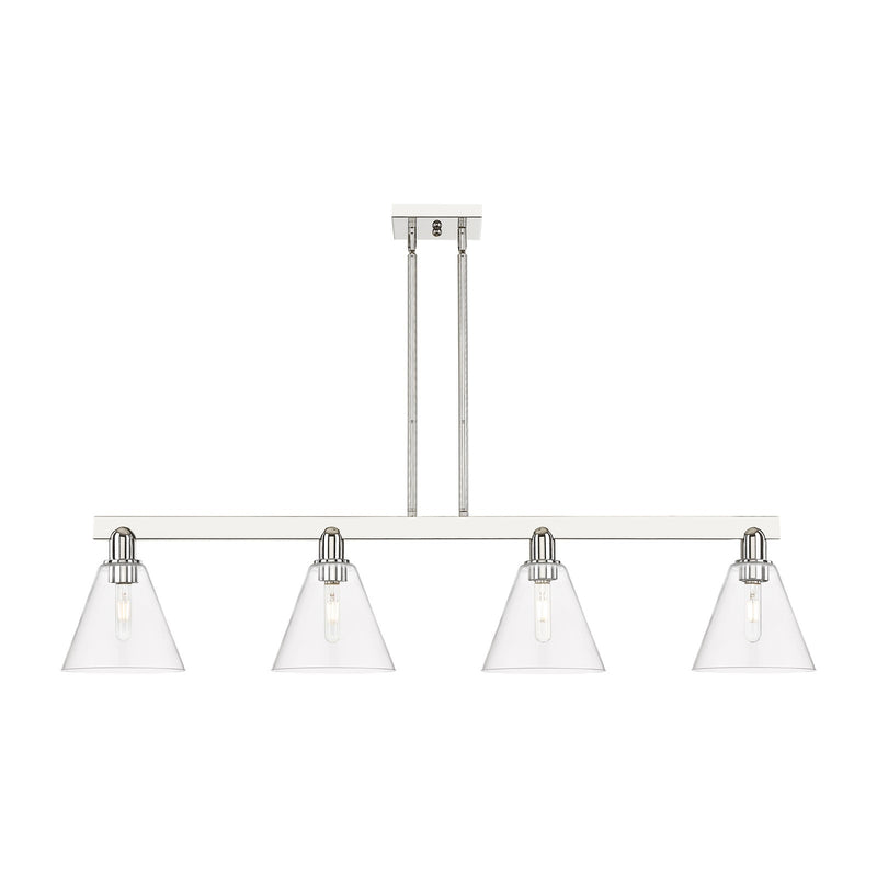 Innovations Berkshire Glass 51in 4-Light Island Light | Industrial Polished Nickel Steel and Clear Glass | Kitchen Island & | Model 716-4I-PN-GBC-82