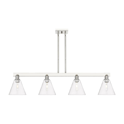 Innovations Berkshire Glass 51in 4-Light Island Light | Industrial Polished Nickel Steel and Clear Glass | Kitchen Island & | Model 716-4I-PN-GBC-82