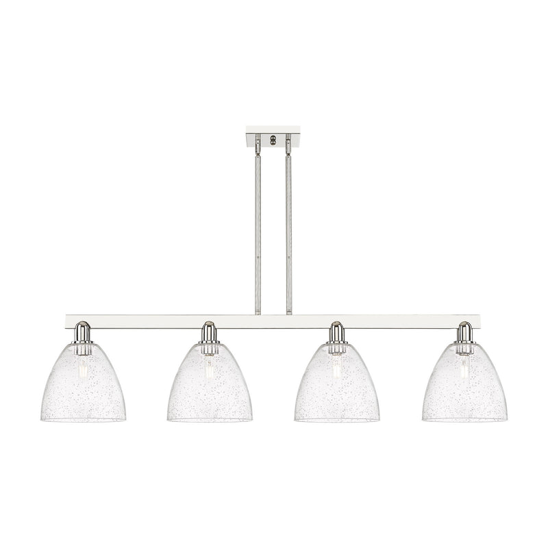 Innovations Bristol 52in 4-Light Island Light | Industrial Polished Nickel Steel and Seedy Glass | Kitchen Island & Dining Room | Model 716-4I-PN-GBD-94