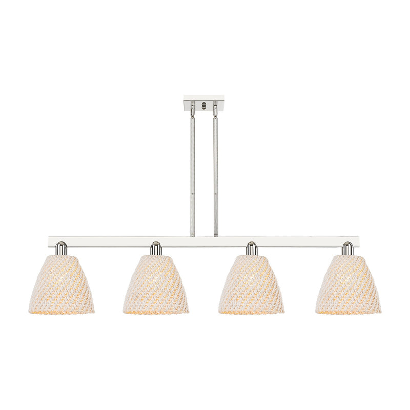 Innovations Bristol Natural 52in 4-Light Island Light | Industrial Polished Nickel and Natural Fiber Dome Shade | Kitchen | Model 716-4I-PN-NBD-9-NAT