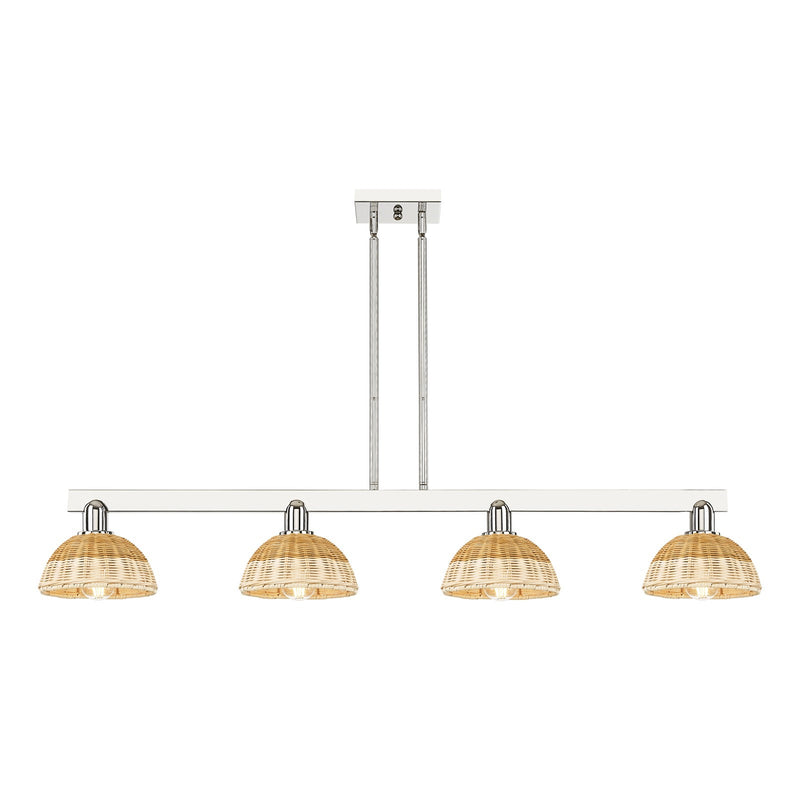 Innovations Natural Ballston Dome 48in 4-Light Island Light | Farmhouse Polished Nickel and Natural Fiber Basketweave | Model 716-4I-PN-NBD2-75-NAT