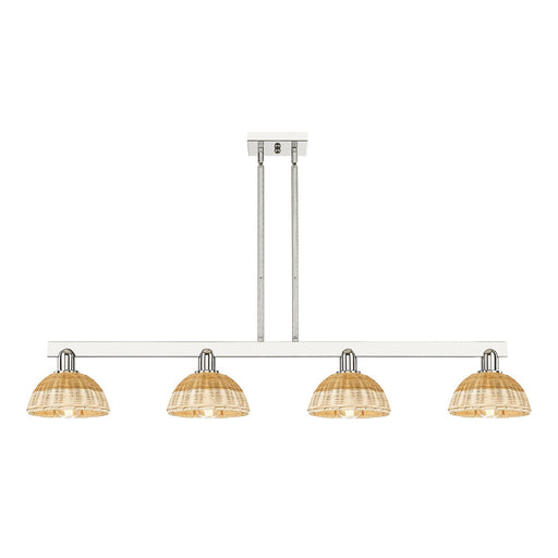 Innovations Natural Ballston Dome 48in 4-Light Island Light | Farmhouse Polished Nickel and Natural Fiber Basketweave | Model 716-4I-PN-NBD2-75-NAT