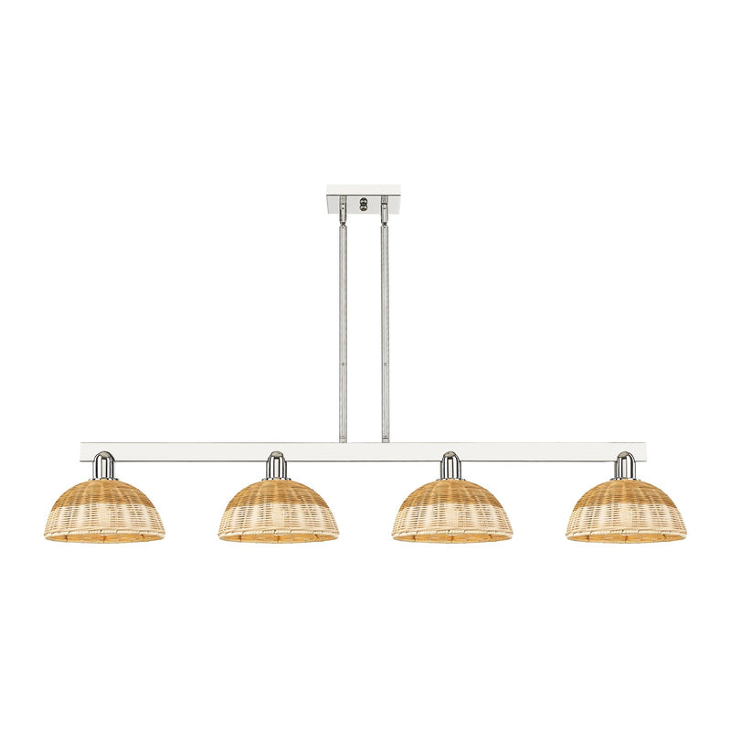 Innovations Bristol Natural II 52in 4-Light Island Light | Industrial Polished Nickel Steel and Natural Fiber Dome Shade | Model 716-4I-PN-NBD2-9-NAT