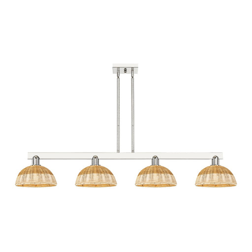 Innovations Bristol Natural II 52in 4-Light Island Light | Industrial Polished Nickel Steel and Natural Fiber Dome Shade | Model 716-4I-PN-NBD2-9-NAT
