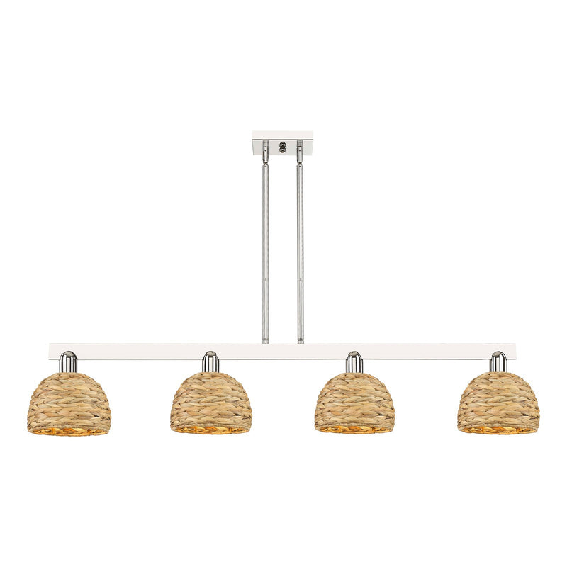 Innovations Arcadia 51in 4-Light Island Light | Industrial Polished Nickel and Natural Rattan | Kitchen Island & Dining Room | Model 716-4I-PN-RBD-8-NAT