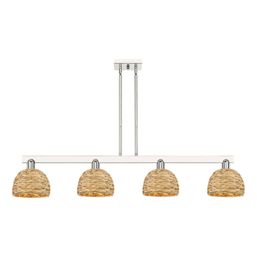 Innovations Arcadia 51in 4-Light Island Light | Industrial Polished Nickel and Natural Rattan | Kitchen Island & Dining Room | Model 716-4I-PN-RBD-8-NAT