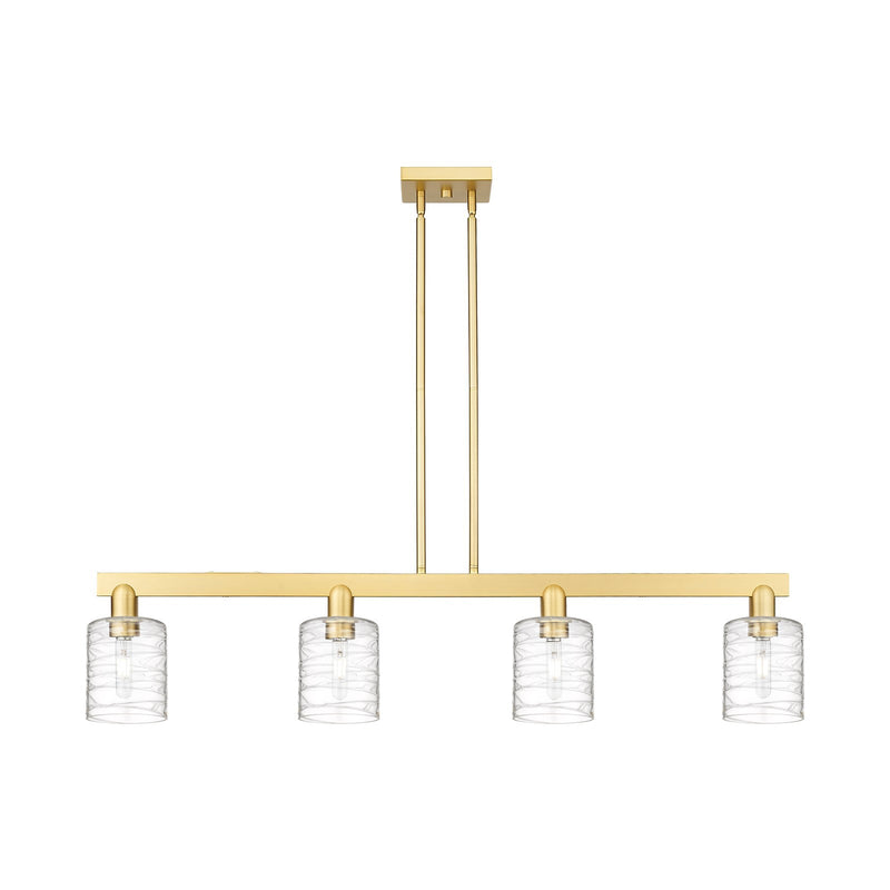 Innovations Cobbleskill 48in 4-Light Island Light | Industrial Satin Gold Steel and Clear Deco Swirl Glass | Kitchen Island & | Model 716-4I-SG-G1113