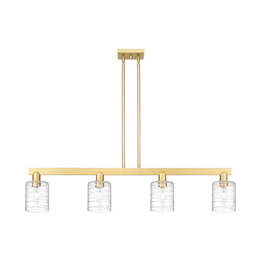 Innovations Cobbleskill 48in 4-Light Island Light | Industrial Satin Gold Steel and Clear Deco Swirl Glass | Kitchen Island & | Model 716-4I-SG-G1113