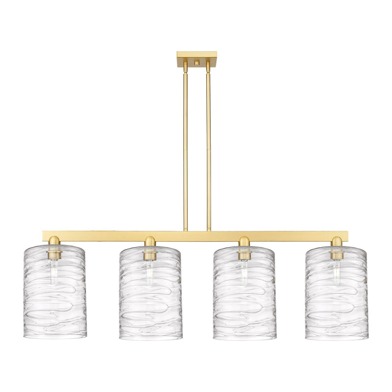 Innovations Cobbleskill 52in 4-Light Island Light | Industrial Satin Gold Steel and Deco Swirl Glass | Kitchen Island & Dining | Model 716-4I-SG-G1113-L