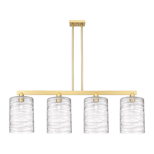 Innovations Cobbleskill 52in 4-Light Island Light | Industrial Satin Gold Steel and Deco Swirl Glass | Kitchen Island & Dining | Model 716-4I-SG-G1113-L