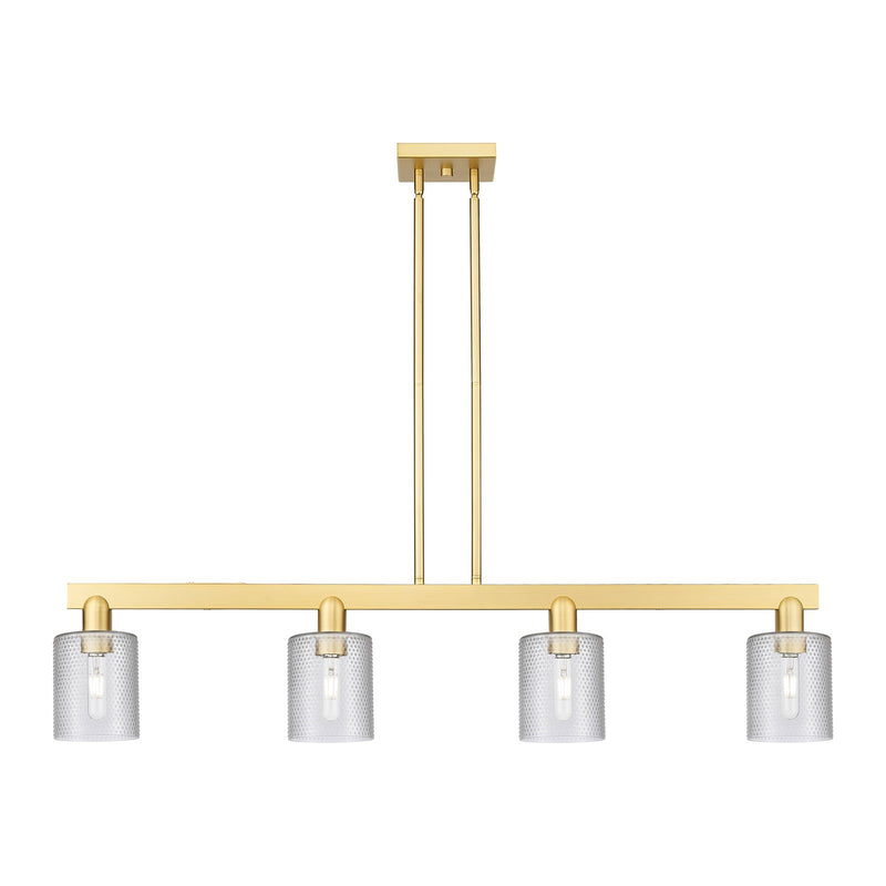 Innovations Cobbleskill 48in 4-Light Island Light | Industrial Satin Gold Steel and Clear Glass | Kitchen Island & Dining Room | Model 716-4I-SG-G112