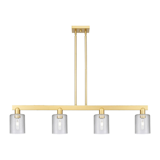 Innovations Cobbleskill 48in 4-Light Island Light | Industrial Satin Gold Steel and Clear Glass | Kitchen Island & Dining Room | Model 716-4I-SG-G112