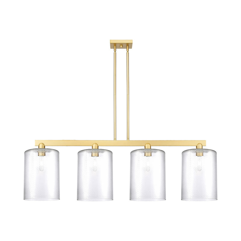 Innovations Cobbleskill 52in 4-Light Island Light | Industrial Satin Gold Steel and Clear Glass | Kitchen Island & Dining Room | Model 716-4I-SG-G112-L
