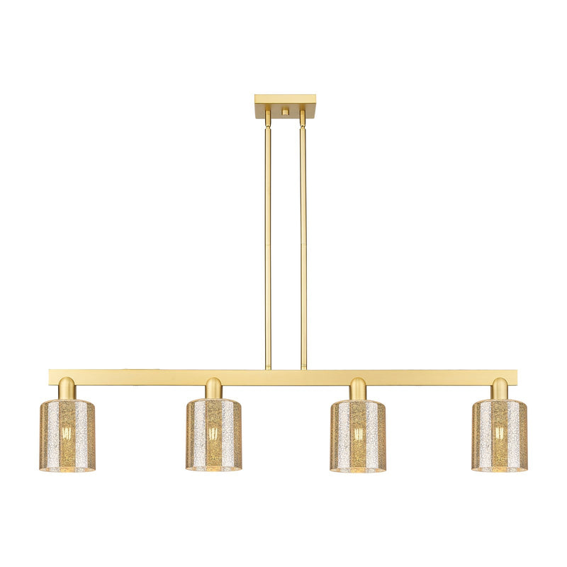 Innovations Cobbleskill 48in 4-Light Island Light | Industrial Satin Gold Steel and Mercury Glass | Kitchen Island & Dining Room | Model 716-4I-SG-G116