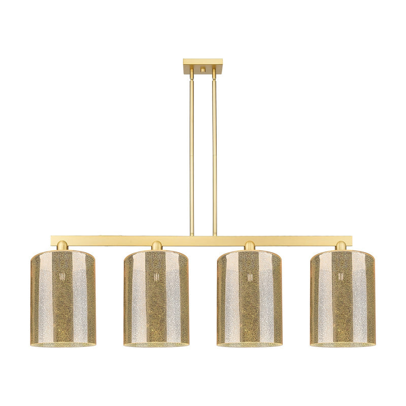 Innovations Cobbleskill 52in 4-Light Island Light | Industrial Satin Gold Steel and Mercury Glass | Kitchen Island & Dining Room | Model 716-4I-SG-G116-L