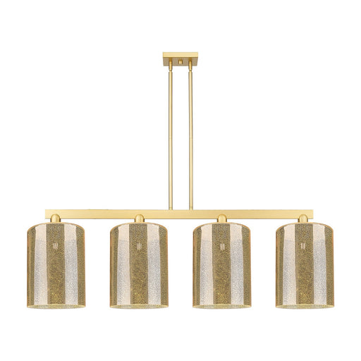 Innovations Cobbleskill 52in 4-Light Island Light | Industrial Satin Gold Steel and Mercury Glass | Kitchen Island & Dining Room | Model 716-4I-SG-G116-L