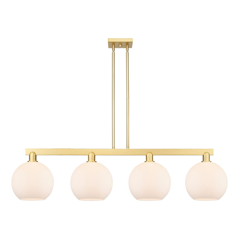 Innovations Athens 53in 4-Light Island Light | Industrial Satin Gold Steel and Matte White Glass | Kitchen Island & Dining Room | Model 716-4I-SG-G121-10