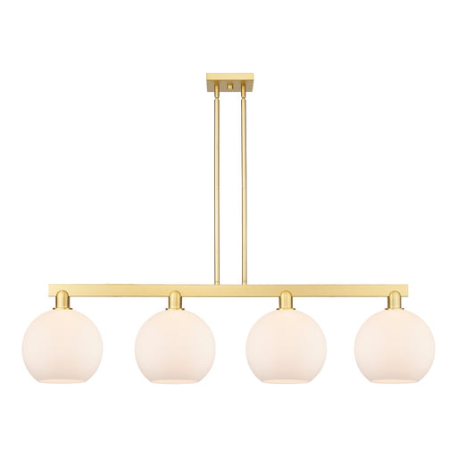 Innovations Athens 53in 4-Light Island Light | Industrial Satin Gold Steel and Matte White Glass | Kitchen Island & Dining Room | Model 716-4I-SG-G121-10