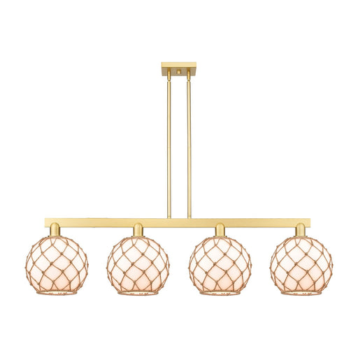 Innovations Farmhouse Rope 53in 4-Light Island Light | Industrial Satin Gold Steel and Matte White Glass with Rope | Kitchen | Model 716-4I-SG-G121-10RB