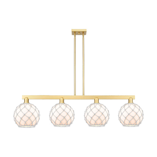 Innovations Farmhouse Rope 53in 4-Light Island Light | Industrial Satin Gold Steel and White Glass with Rope | Kitchen Island | Model 716-4I-SG-G121-10RW