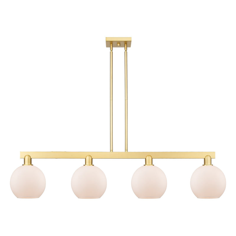 Innovations Athens 51in 4-Light Island Light | Industrial Satin Gold Steel and Matte White Glass | Kitchen Island & Dining Room | Model 716-4I-SG-G121-8