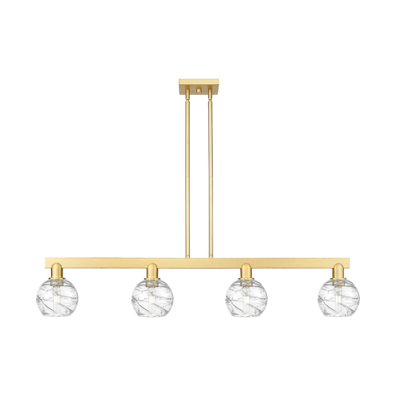 Innovations Athens Deco Swirl 48.625in 4-Light Island Light | Industrial Satin Gold Steel and Clear Glass | Kitchen Island & | Model 716-4I-SG-G1213-6CL