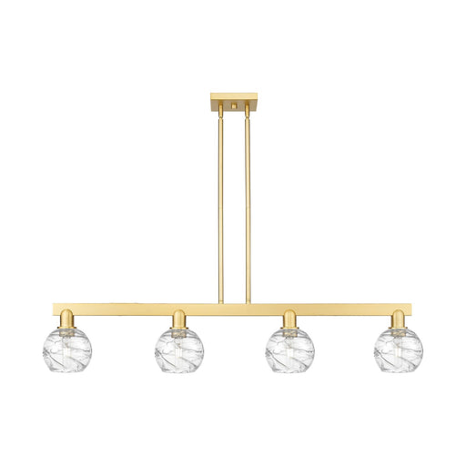 Innovations Athens Deco Swirl 48.625in 4-Light Island Light | Industrial Satin Gold Steel and Clear Glass | Kitchen Island & | Model 716-4I-SG-G1213-6CL