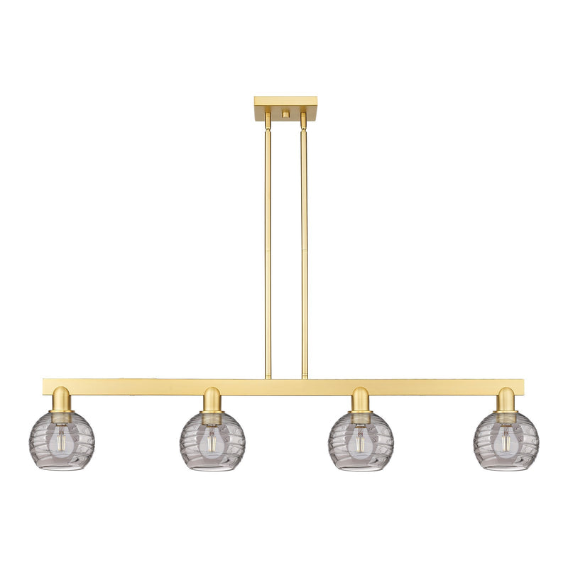 Innovations Athens Deco Swirl 48in 4-Light Island Light | Industrial Satin Gold Steel and Light Smoke Glass | Kitchen Island & | Model 716-4I-SG-G1213-6SM