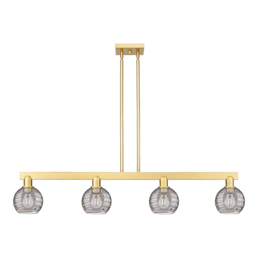 Innovations Athens Deco Swirl 48in 4-Light Island Light | Industrial Satin Gold Steel and Light Smoke Glass | Kitchen Island & | Model 716-4I-SG-G1213-6SM