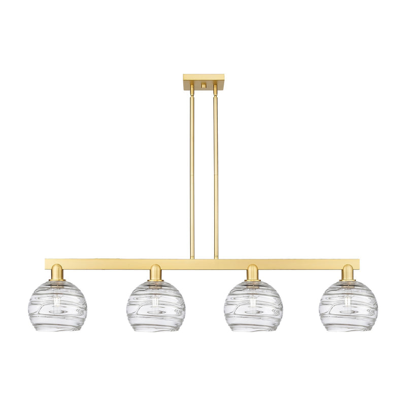 Innovations Athens Deco Swirl 51in 4-Light Island Light | Industrial Satin Gold Steel and Clear Deco Swirl Glass | Kitchen | Model 716-4I-SG-G1213-8CL