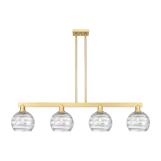 Innovations Athens Deco Swirl 51in 4-Light Island Light | Industrial Satin Gold Steel and Clear Deco Swirl Glass | Kitchen | Model 716-4I-SG-G1213-8CL