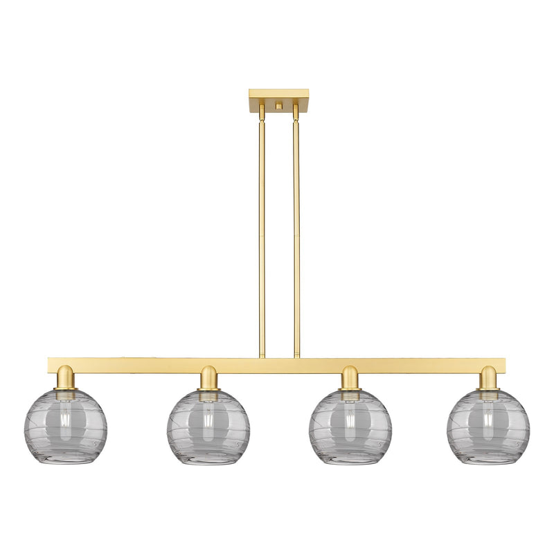 Innovations Athens Deco Swirl 51in 4-Light Island Light | Industrial Satin Gold Steel and Cast Brass with Light Smoke Glass | Model 716-4I-SG-G1213-8SM