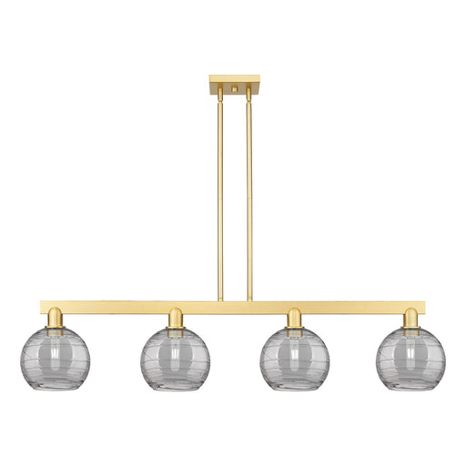 Innovations Athens Deco Swirl 51in 4-Light Island Light | Industrial Satin Gold Steel and Cast Brass with Light Smoke Glass | Model 716-4I-SG-G1213-8SM