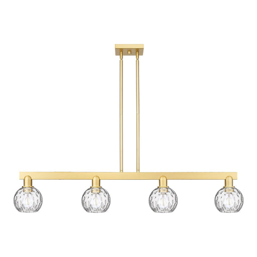 Innovations Athens Water Glass 49in 4-Light Island Light | Industrial Satin Gold Steel and Clear Glass | Kitchen Island & Dining | Model 716-4I-SG-G1215-6