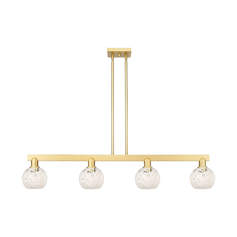 Innovations Lighting White Mouchette 49in 4-Light Island Light | Industrial Satin Gold Steel and White Glass | Kitchen Island | Model 716-4I-SG-G1216-6WM