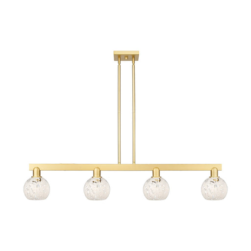 Innovations Lighting White Mouchette 49in 4-Light Island Light | Industrial Satin Gold Steel and White Glass | Kitchen Island | Model 716-4I-SG-G1216-6WM