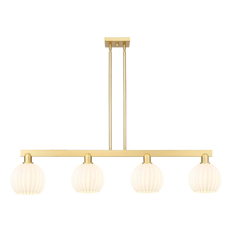 Innovations Lighting White Venetian 48in 4-Light Island Light | Art Nouveau Satin Gold Steel and White Venetian Glass | Model 716-4I-SG-G1217-8WV