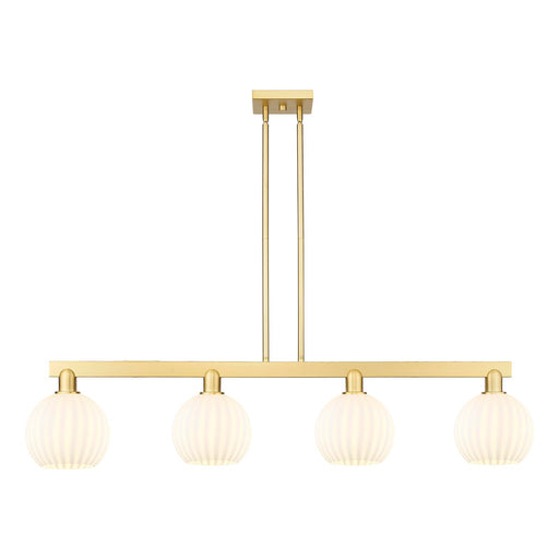 Innovations Lighting White Venetian 48in 4-Light Island Light | Art Nouveau Satin Gold Steel and White Venetian Glass | Model 716-4I-SG-G1217-8WV