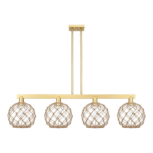 Innovations Farmhouse Rope 53in 4-Light Island Light | Industrial Satin Gold Steel and Clear Glass with Brown Rope | Kitchen | Model 716-4I-SG-G122-10RB