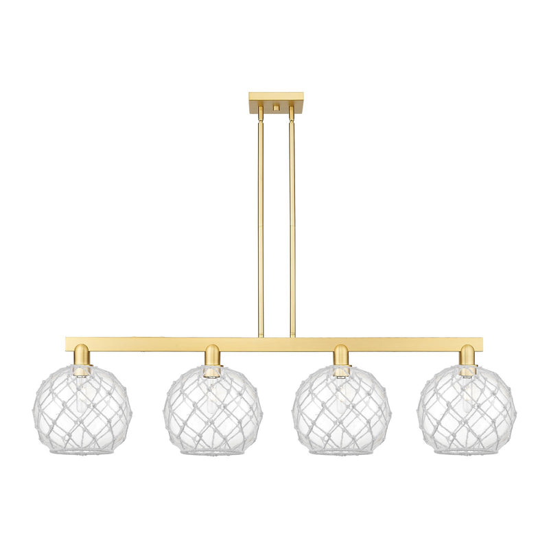 Innovations Farmhouse Rope 53in 4-Light Island Light | Industrial Satin Gold Steel and Clear Glass with White Rope | Kitchen | Model 716-4I-SG-G122-10RW