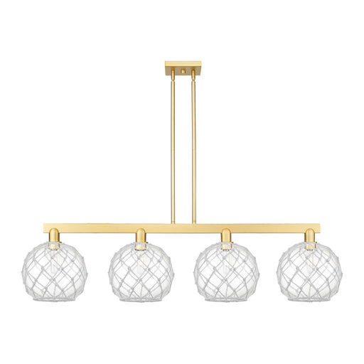 Innovations Farmhouse Rope 53in 4-Light Island Light | Industrial Satin Gold Steel and Clear Glass with White Rope | Kitchen | Model 716-4I-SG-G122-10RW