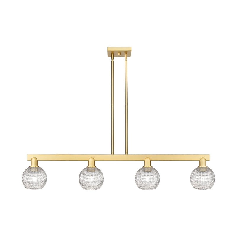 Innovations Athens 49in 4-Light Island Light | Industrial Satin Gold Steel and Clear Basket Weave Glass | Kitchen Island & | Model 716-4I-SG-G122C-6CL