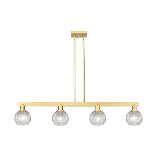 Innovations Athens 49in 4-Light Island Light | Industrial Satin Gold Steel and Clear Basket Weave Glass | Kitchen Island & | Model 716-4I-SG-G122C-6CL