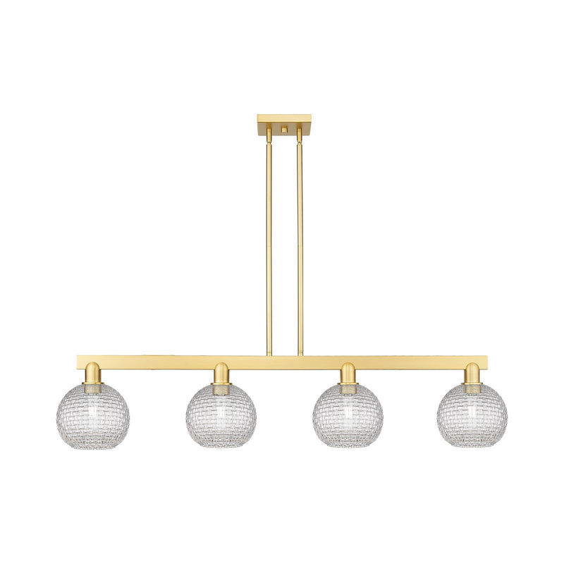 Innovations Athens 51in 4-Light Island Light | Industrial Satin Gold Steel and Clear Basket Weave Glass | Kitchen Island & | Model 716-4I-SG-G122C-8CL