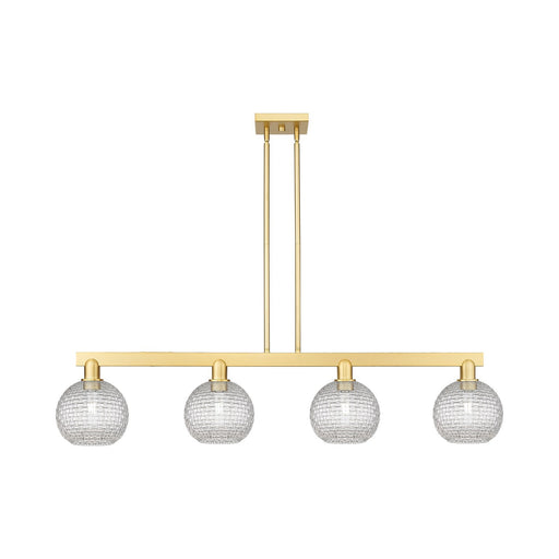 Innovations Athens 51in 4-Light Island Light | Industrial Satin Gold Steel and Clear Basket Weave Glass | Kitchen Island & | Model 716-4I-SG-G122C-8CL