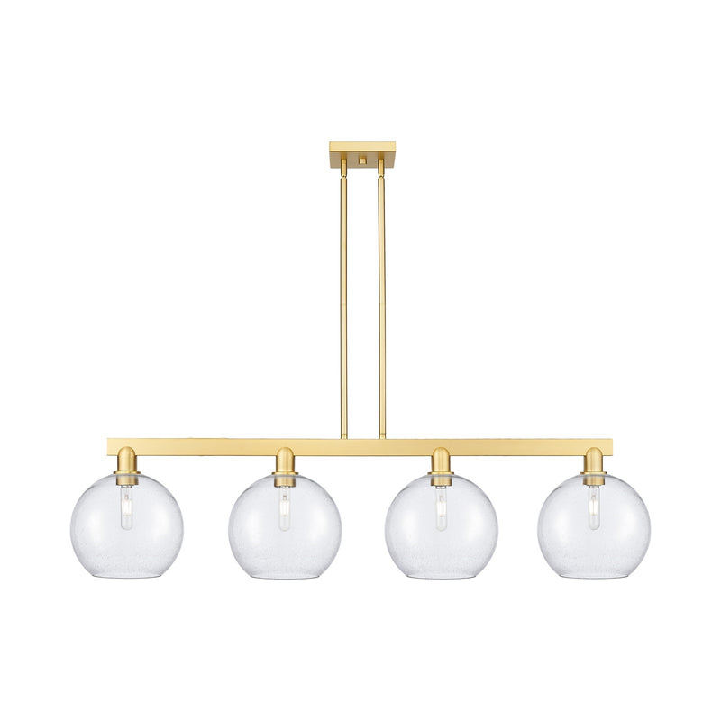 Innovations Athens 53in 4-Light Island Light | Industrial Satin Gold Steel and Seedy Glass | Kitchen Island & Dining Room | Model 716-4I-SG-G124-10