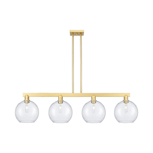 Innovations Athens 53in 4-Light Island Light | Industrial Satin Gold Steel and Seedy Glass | Kitchen Island & Dining Room | Model 716-4I-SG-G124-10
