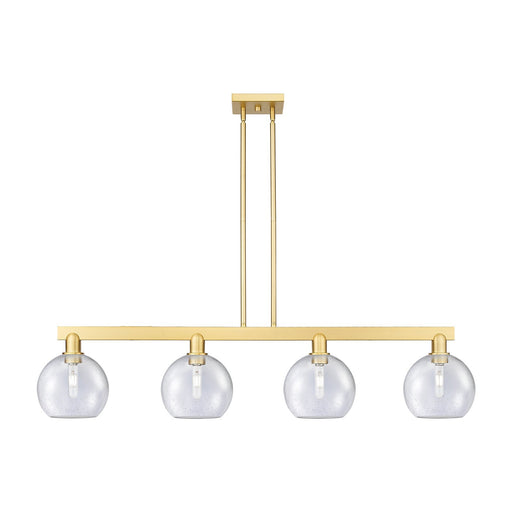 Innovations Athens 51in 4-Light Island Light | Industrial Satin Gold Steel and Seedy Glass | Kitchen Island & Dining Room | Model 716-4I-SG-G124-8
